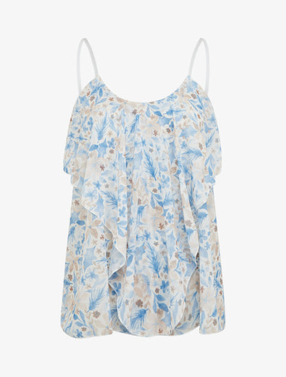 Caraco volanté imprimé feuillage - Bleu ciel - 1