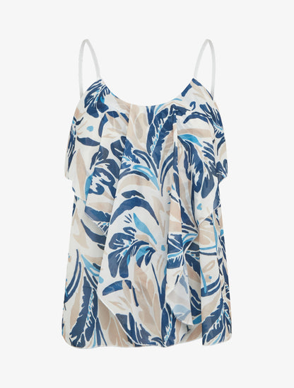 Caraco volanté imprimé feuilles - Marine - 1