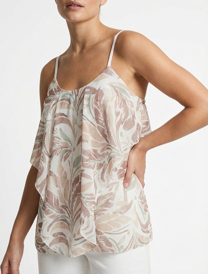 Geraffte Bluse mit Blätterdruck - Maulwurf