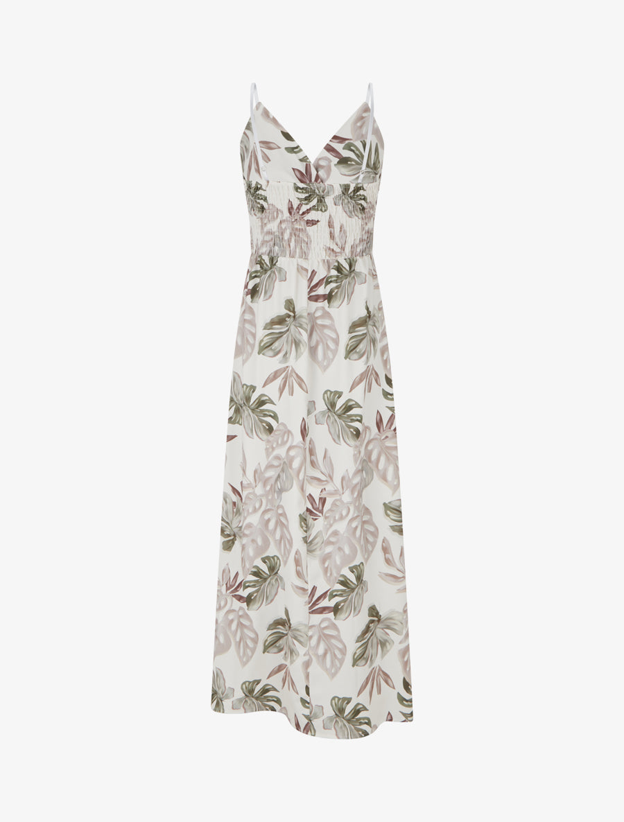 Robe longue à fines bretelles imprimé tropical - Beige - 2