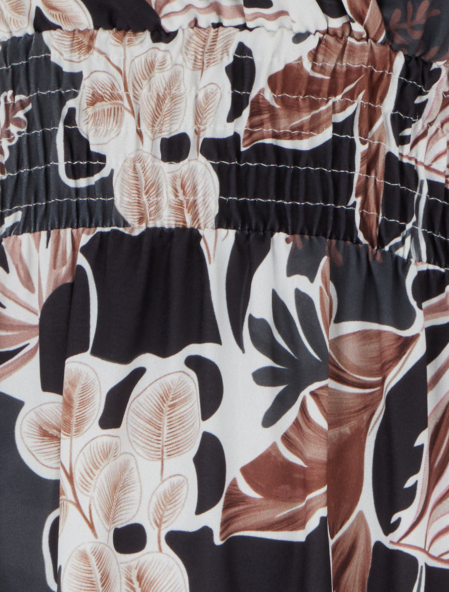 Robe longue à fines bretelles imprimé feuillage - Noir - 3