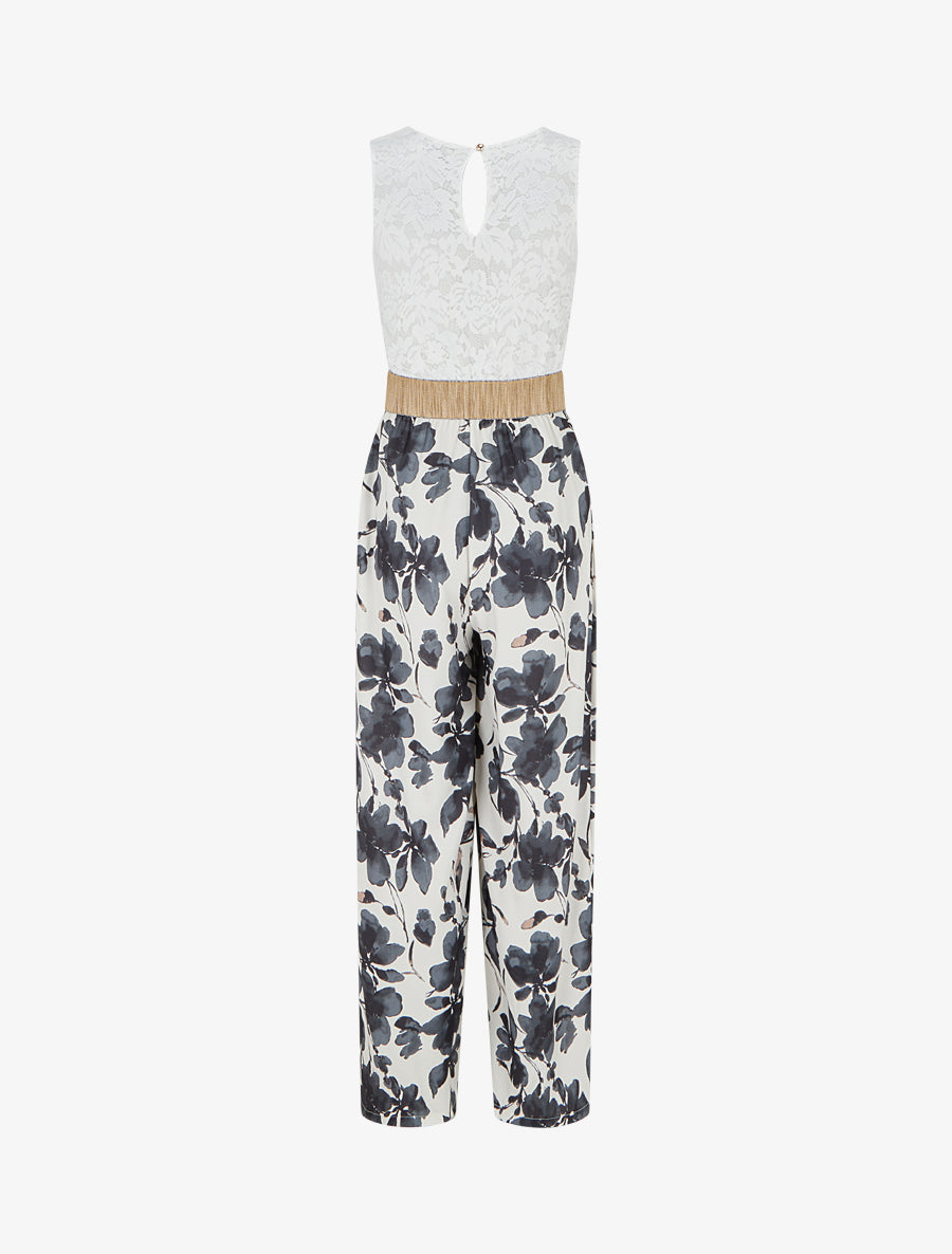 Combinaison à dentelle et imprimé floral - Noir - 2
