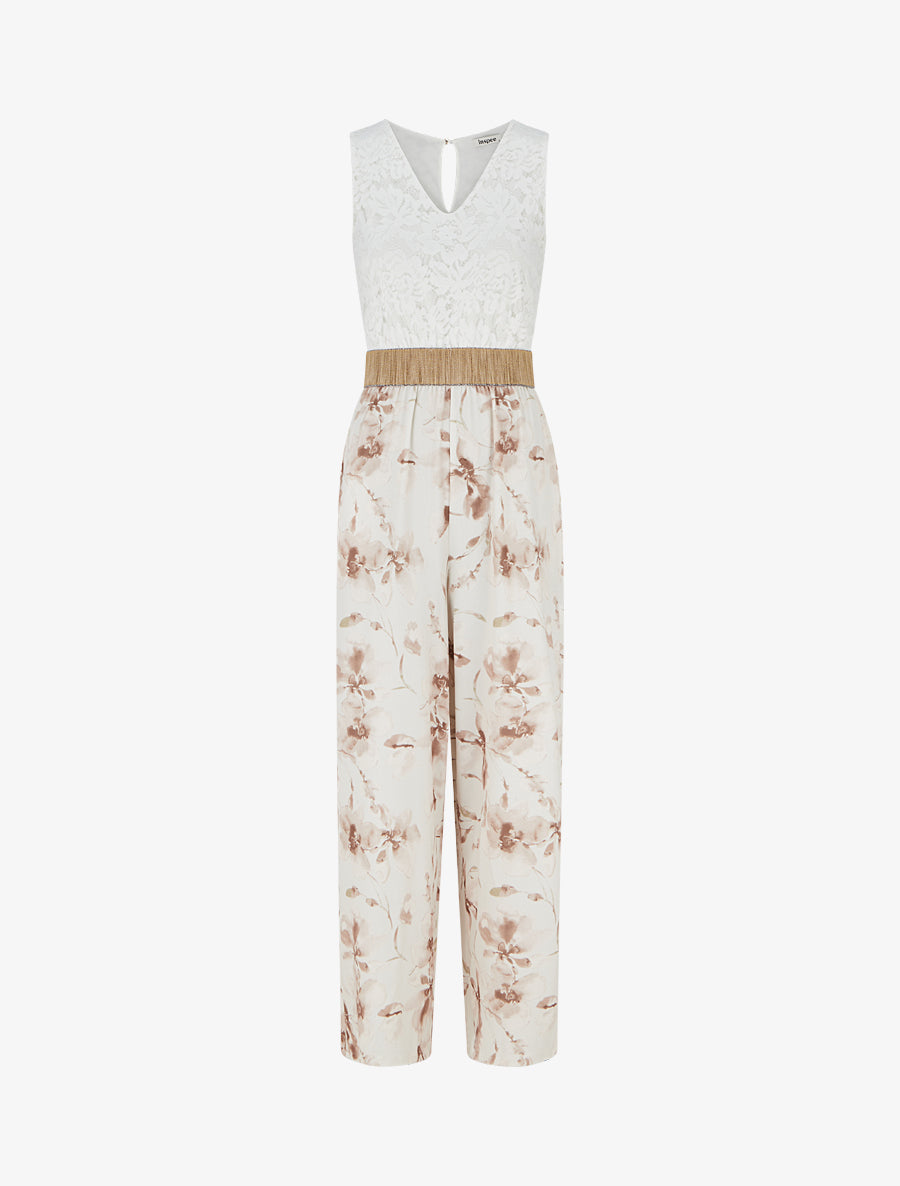 Combinaison à dentelle et imprimé floral - Beige - 1