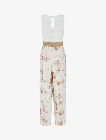 Combinaison à dentelle et imprimé floral - Beige - 2
