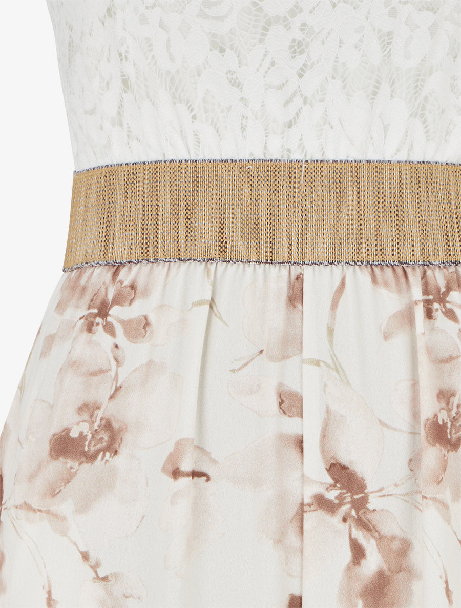Combinaison à dentelle et imprimé floral - Beige - 3