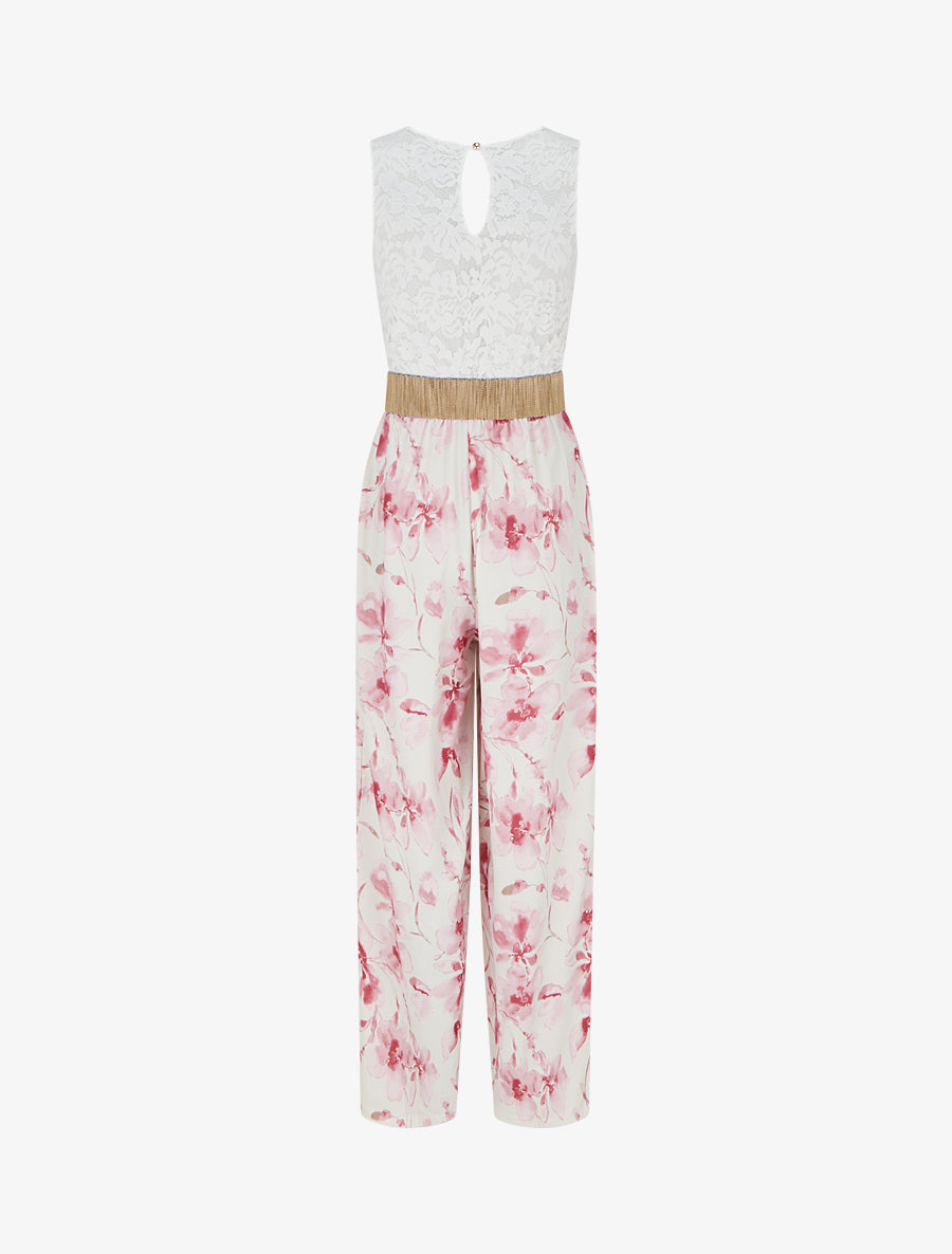 Combinaison à dentelle et imprimé floral - Rose - 2