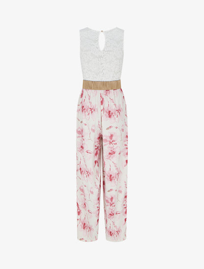 Combinaison à dentelle et imprimé floral - Rose - 2