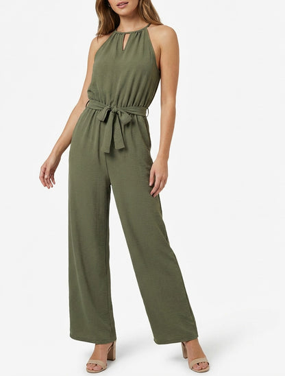 Gelochter Overall mit elastischer Taille - Kaki
