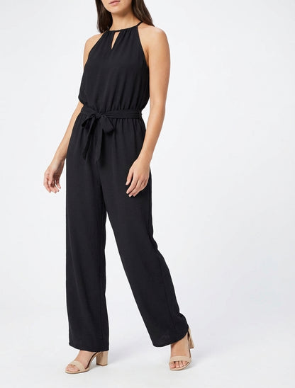 Gelochter Overall mit elastischer Taille - Schwarz