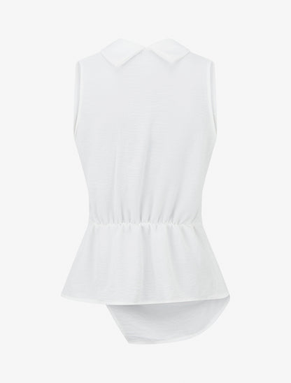 Top sans manches drapé à boutons - Blanc - 2