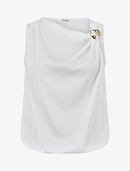 Top boule satiné à bijou métallique - Blanc - 1