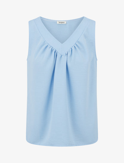 Top uni sans manches à col V - Bleu ciel - 1