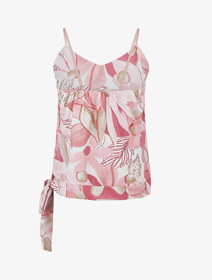 Caraco satiné imprimé floral à noeud - Rose - 2