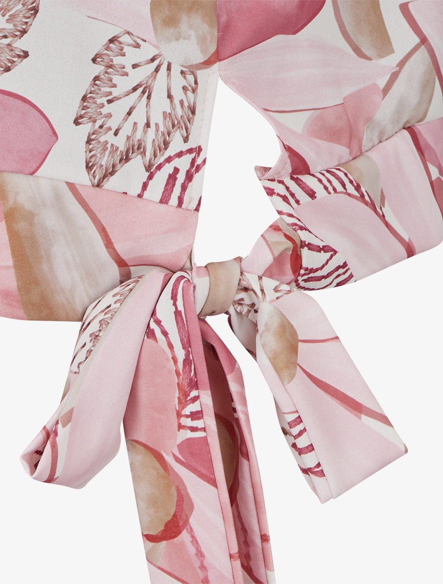 Caraco satiné imprimé floral à noeud - Rose - 3