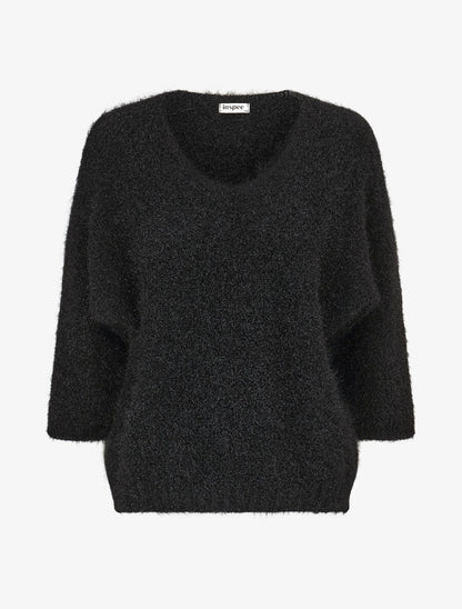 Pull duveteux à col V - Noir - 1