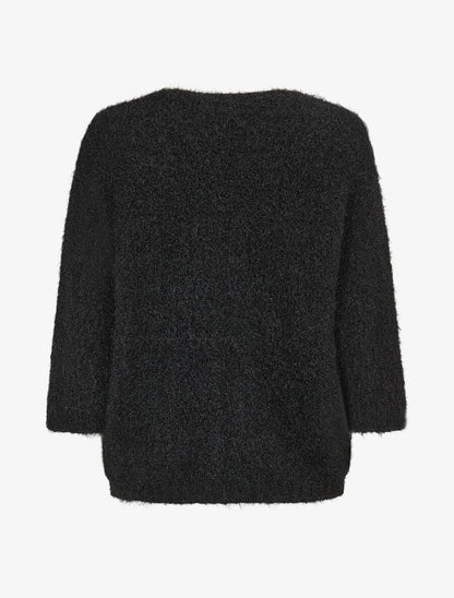 Pull duveteux à col V - Noir - 2