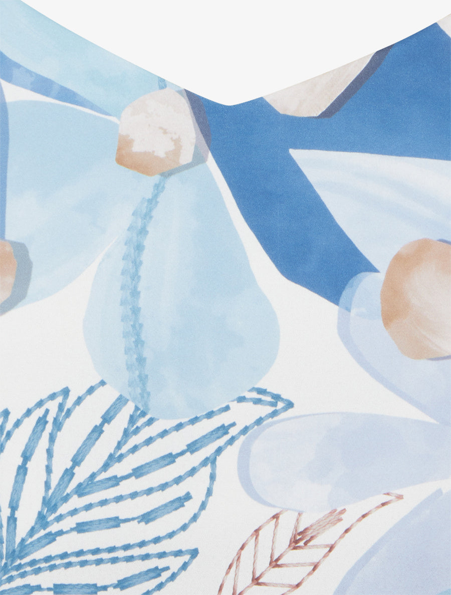 Caraco satiné imprimé floral à noeud - Bleu ciel - 3