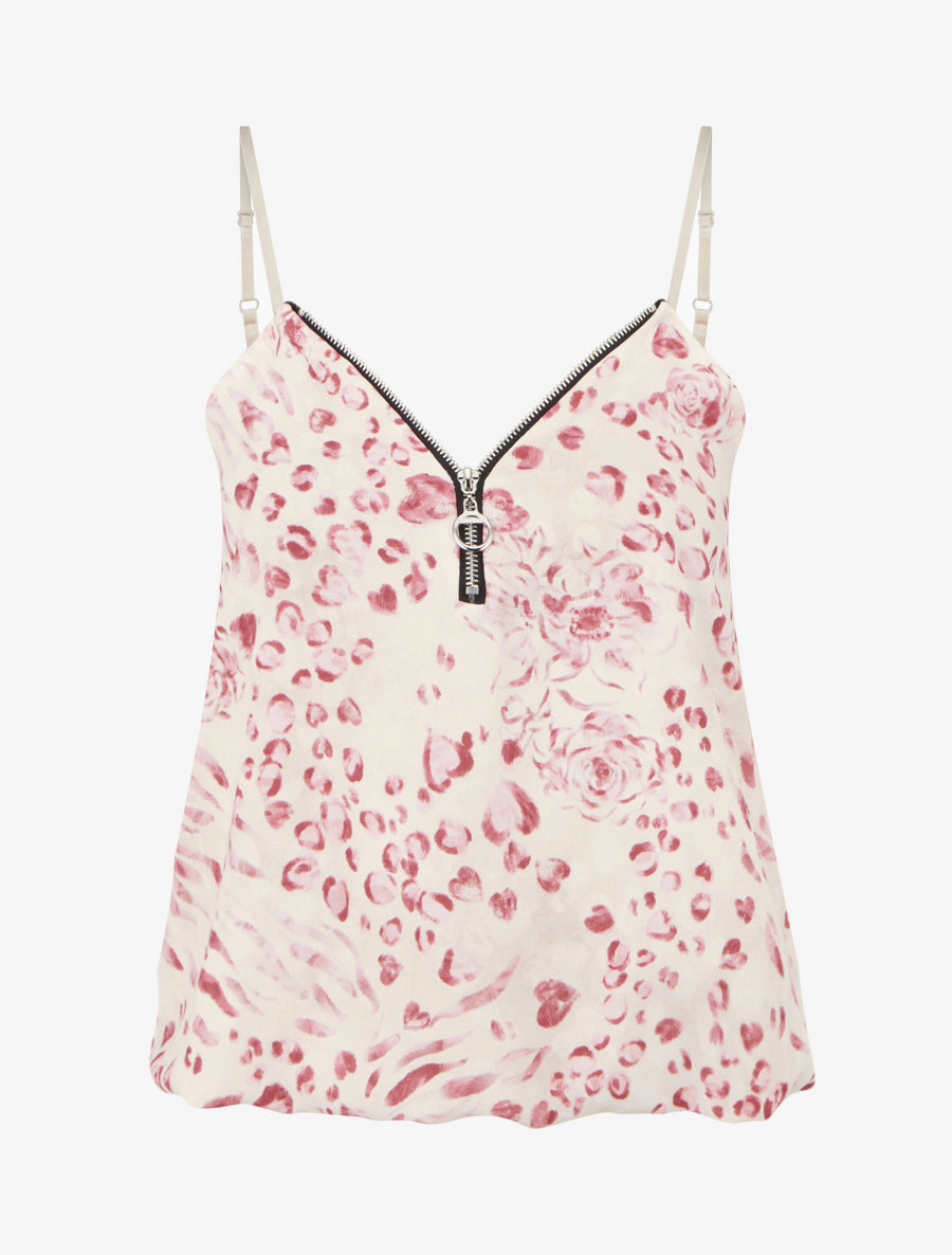 Reißverschluss-Top mit Blumen-Leoparden-Print. - Rose