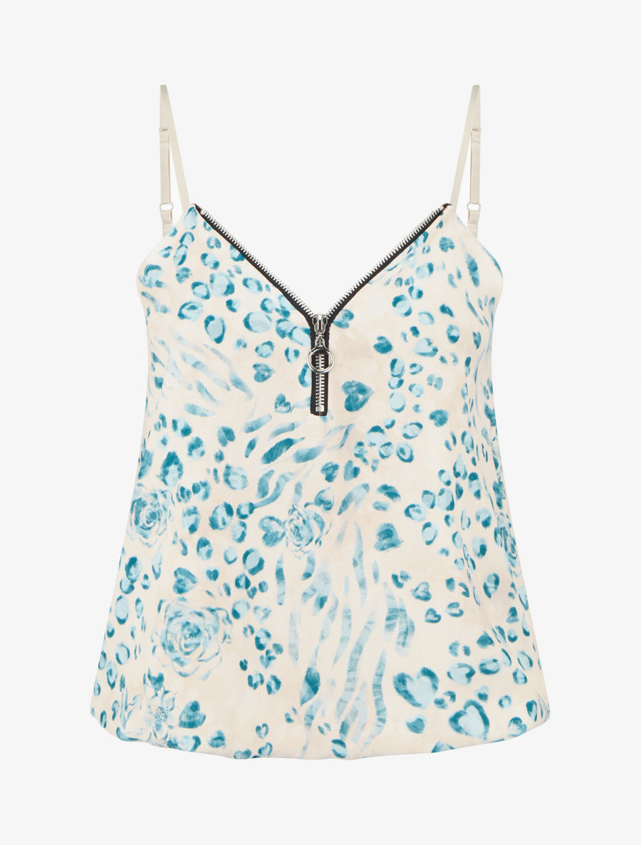 Reißverschluss-Top mit Blumen-Leoparden-Print. - Entenblau