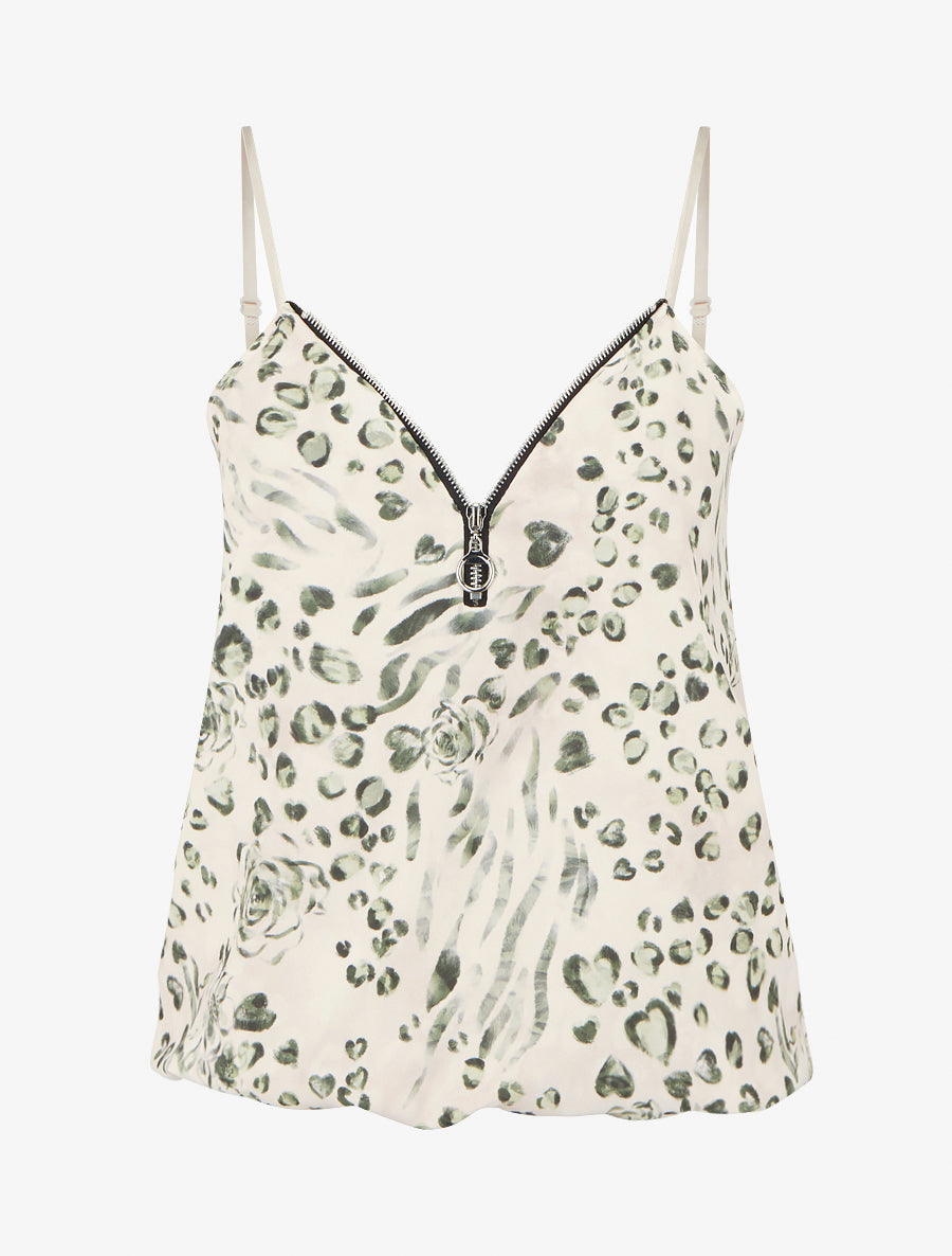 Reißverschluss-Top mit Blumen-Leoparden-Print. - Kaki