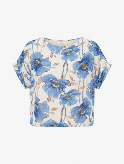 Top boule manches courtes à imprimé floral - Bleu charrette - 1