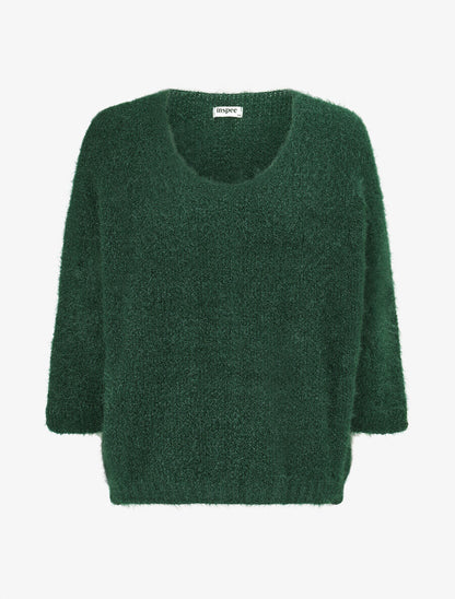 Pull duveteux à col V - Vert forêt - 1