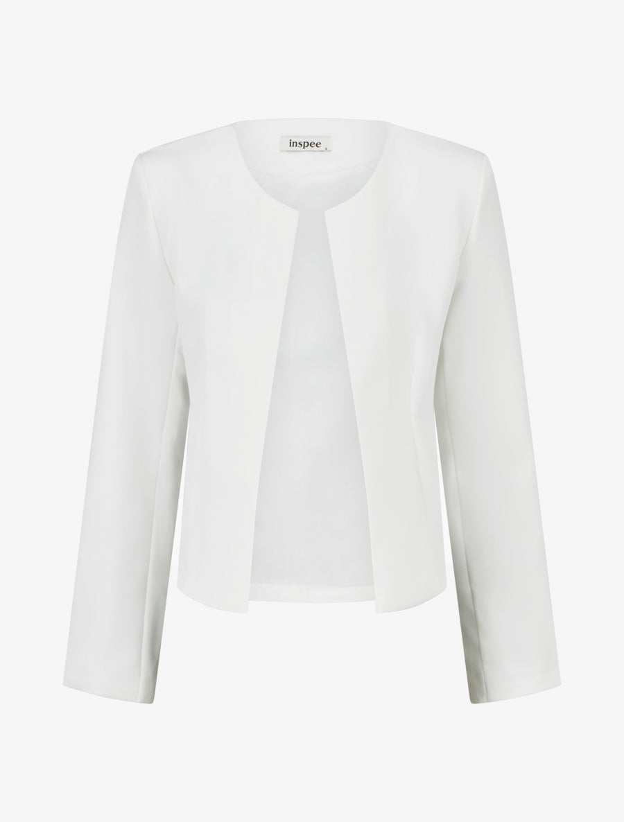 Veste droite à col rond et épaulettes - Blanc - 1