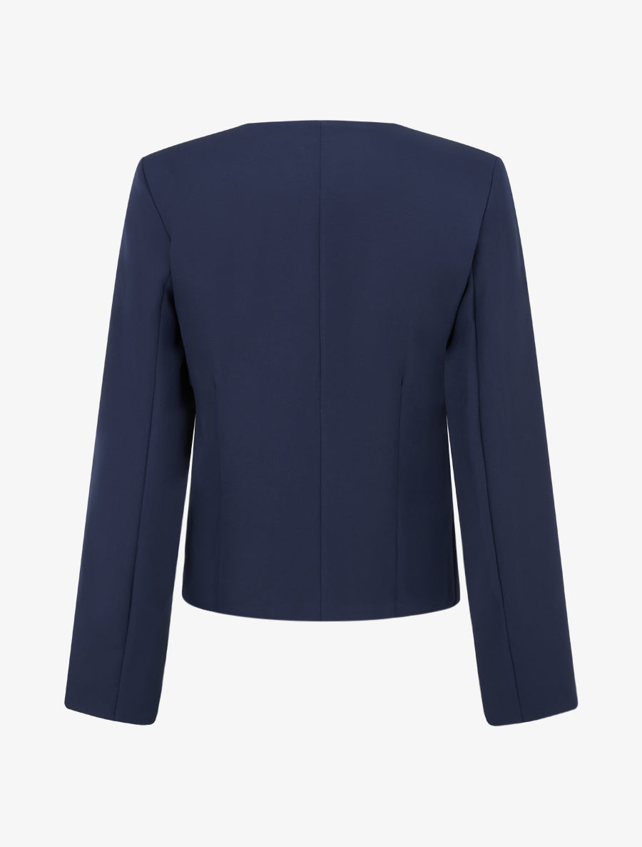 Veste droite à col rond et épaulettes - Marine - 2