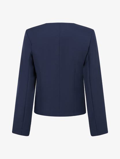 Veste droite à col rond et épaulettes - Marine - 2