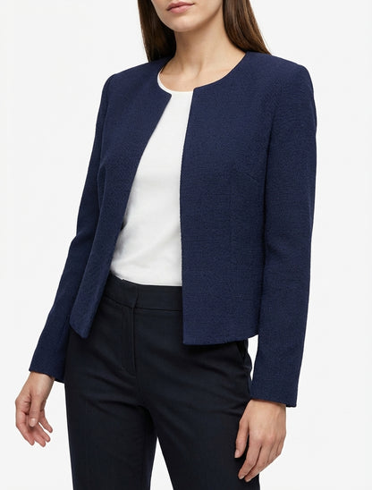 Gerade geschnittener Blazer mit Rundhalsausschnitt und Schulterpolstern. - Marine