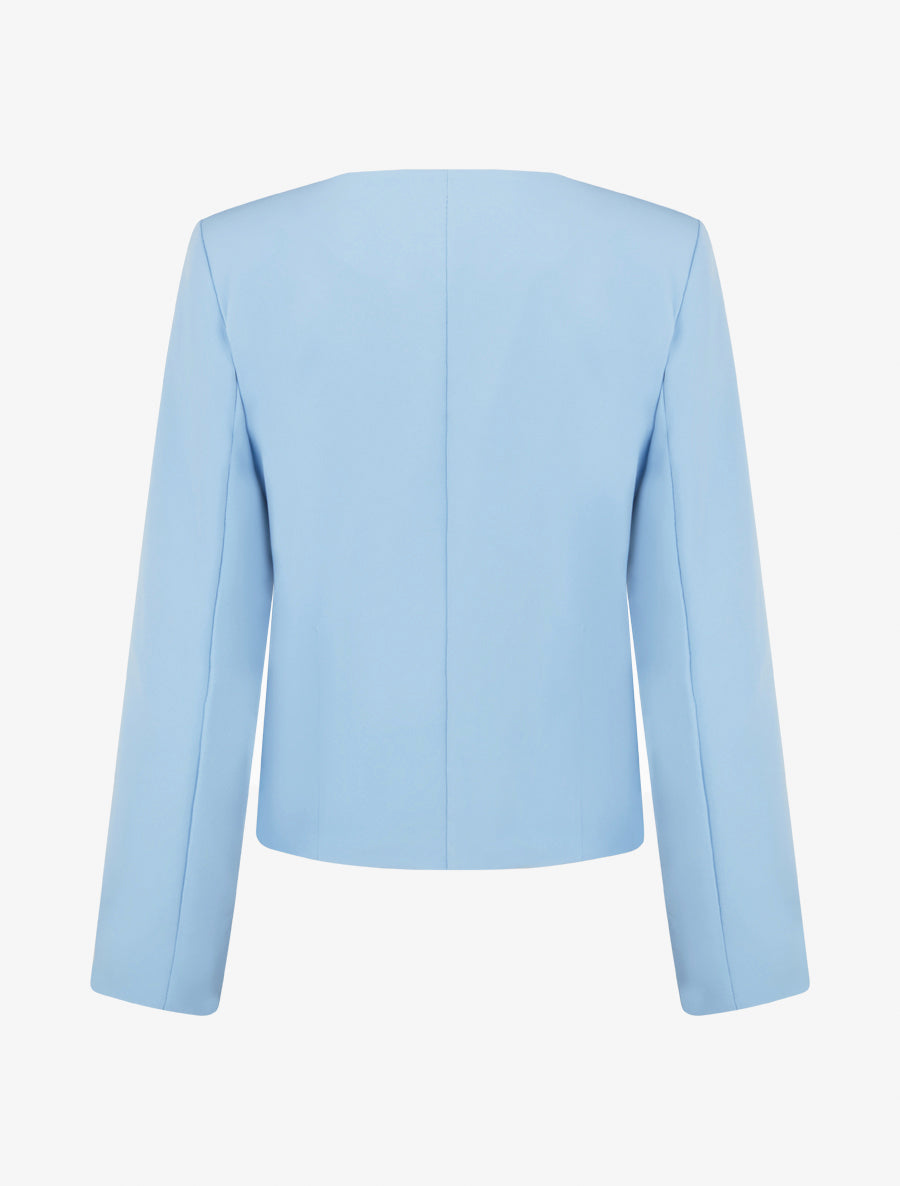 Veste droite à col rond et épaulettes - Bleu ciel - 2