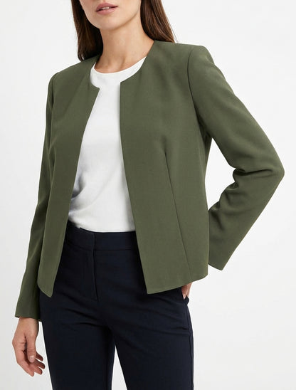 Gerade geschnittener Blazer mit Rundhalsausschnitt und Schulterpolstern. - Kaki