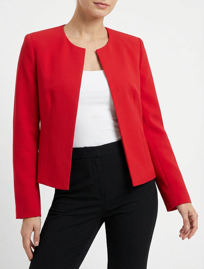 Gerade geschnittener Blazer mit Rundhalsausschnitt und Schulterpolstern. - Rot