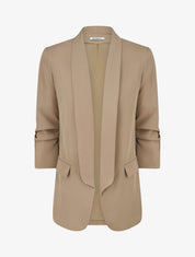 Blazer uni à manches froncées - Taupe - 1