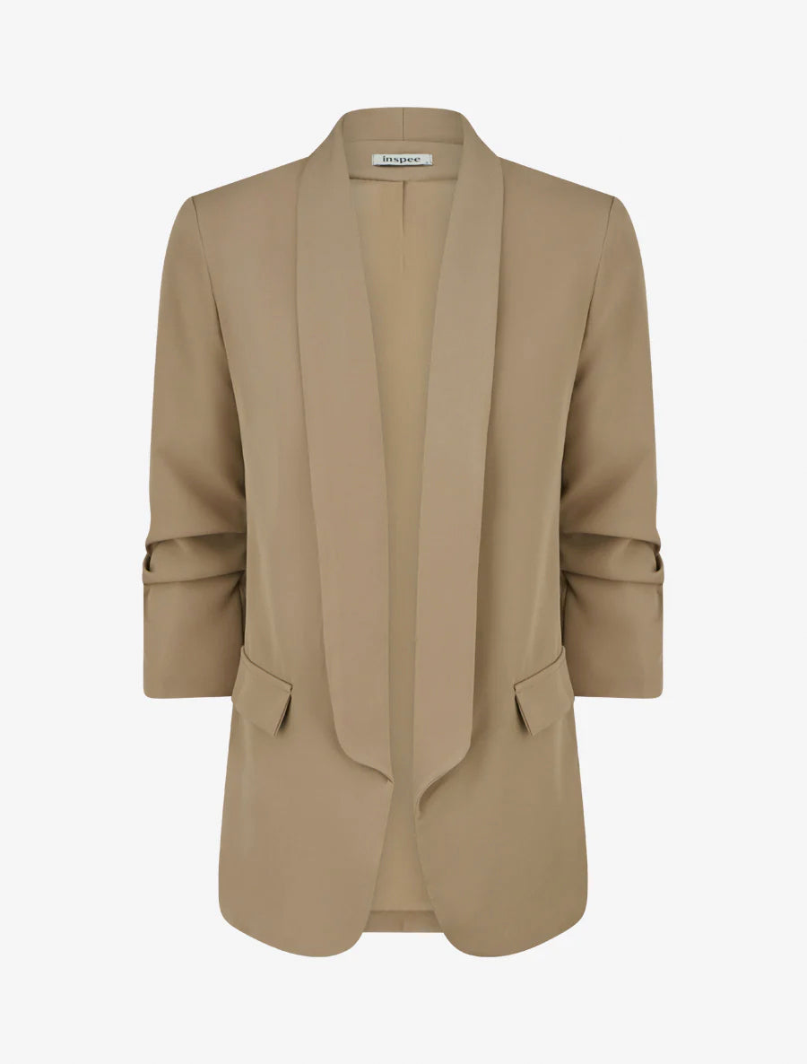 Einfarbiger Blazer mit gerafften Ärmeln - Maulwurf