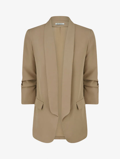 Einfarbiger Blazer mit gerafften Ärmeln - Maulwurf