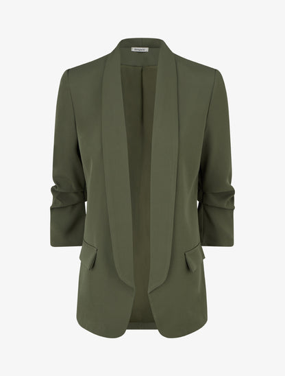 Blazer uni à manches froncées - Kaki - 1