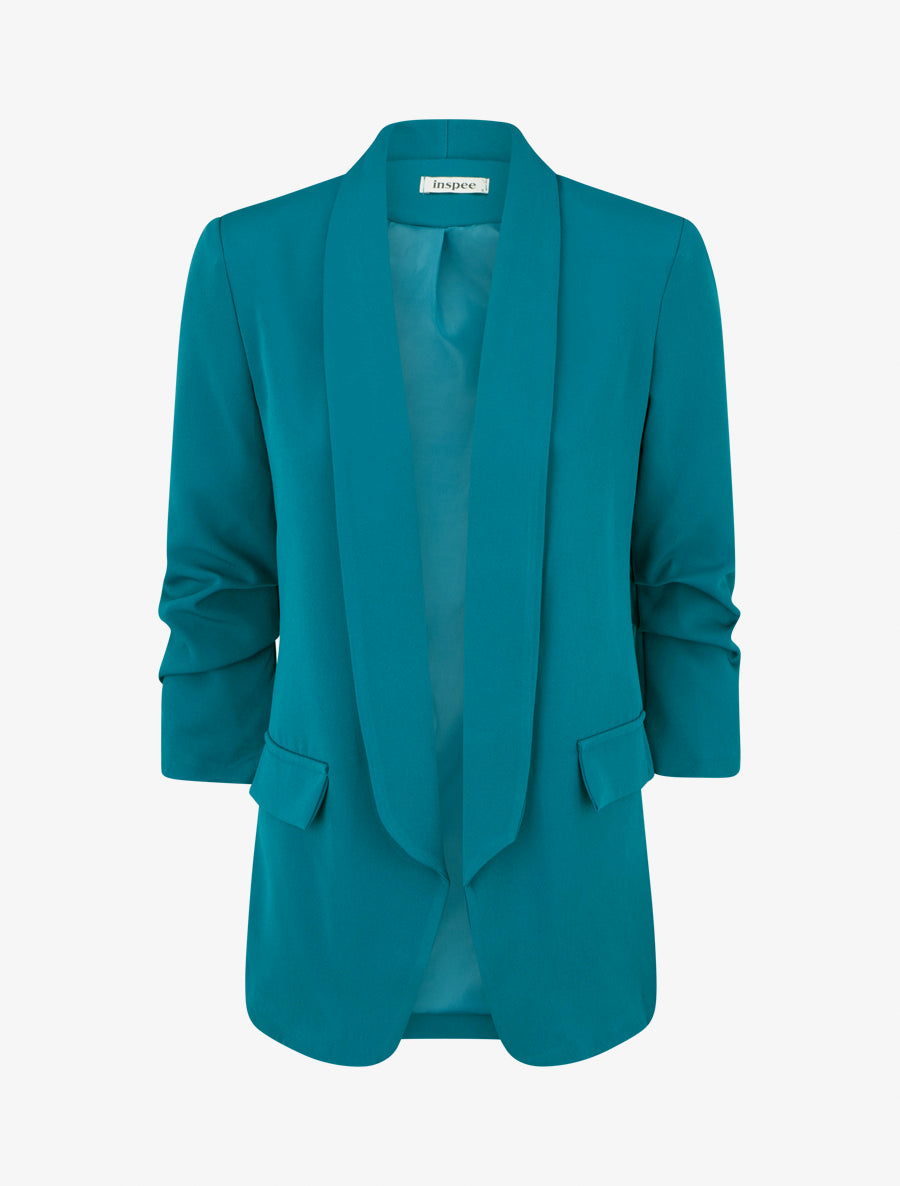 Blazer uni à manches froncées - Bleu canard - 1