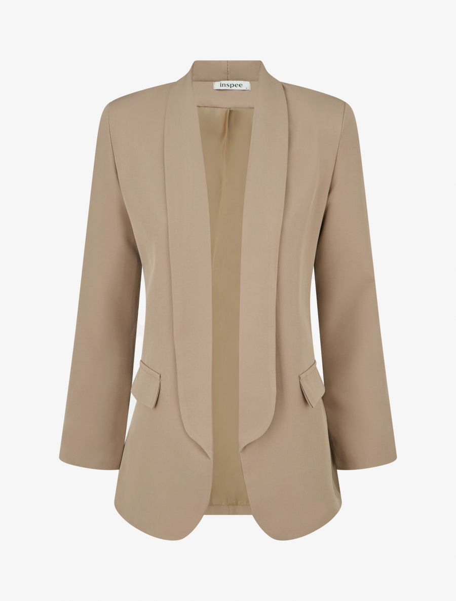 Blazer uni à manches longue - Taupe - 1