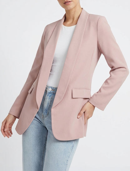 Einfarbiger Blazer mit langen Ärmeln - Altrosa