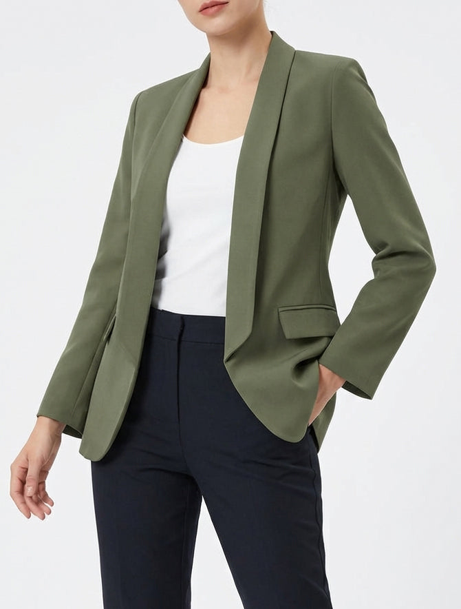 Einfarbiger Blazer mit langen Ärmeln - Kaki