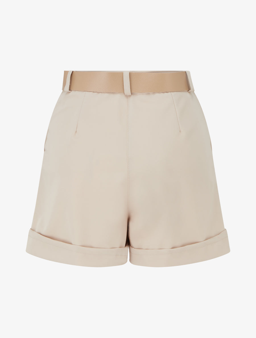 Short uni à ourlet et ceinturé - Beige - 2