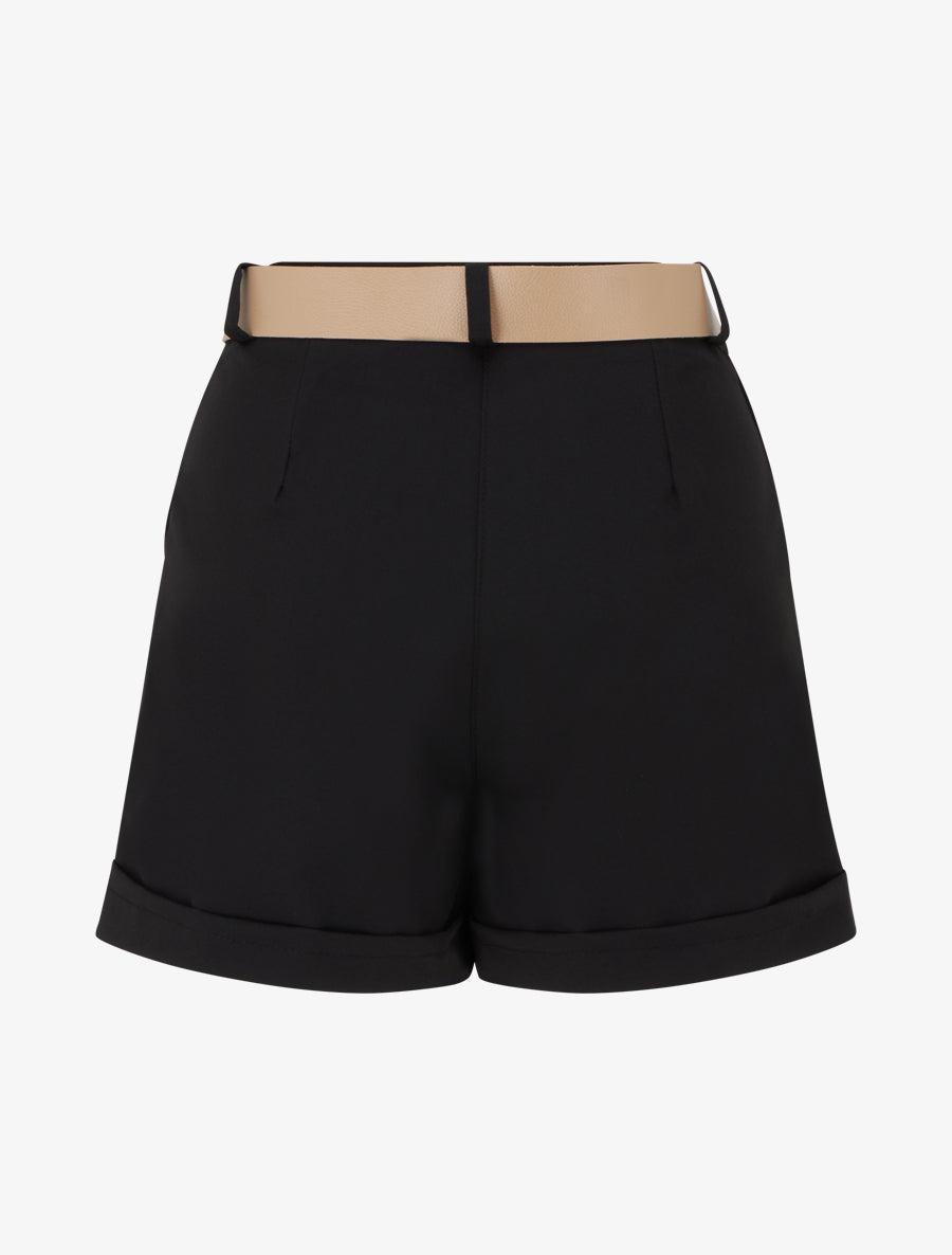 Short uni à ourlet et ceinturé - Noir - 2