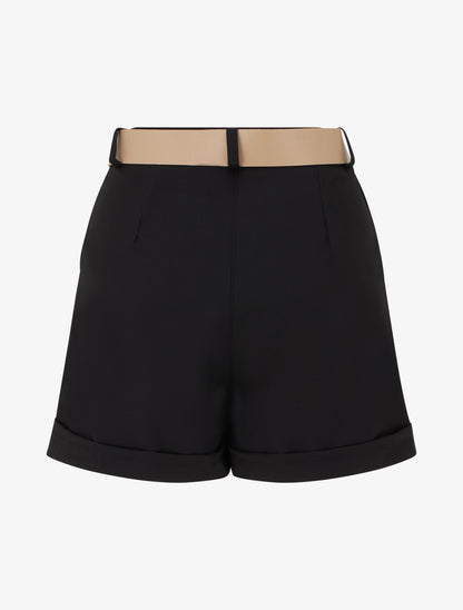 Short uni à ourlet et ceinturé - Noir - 2