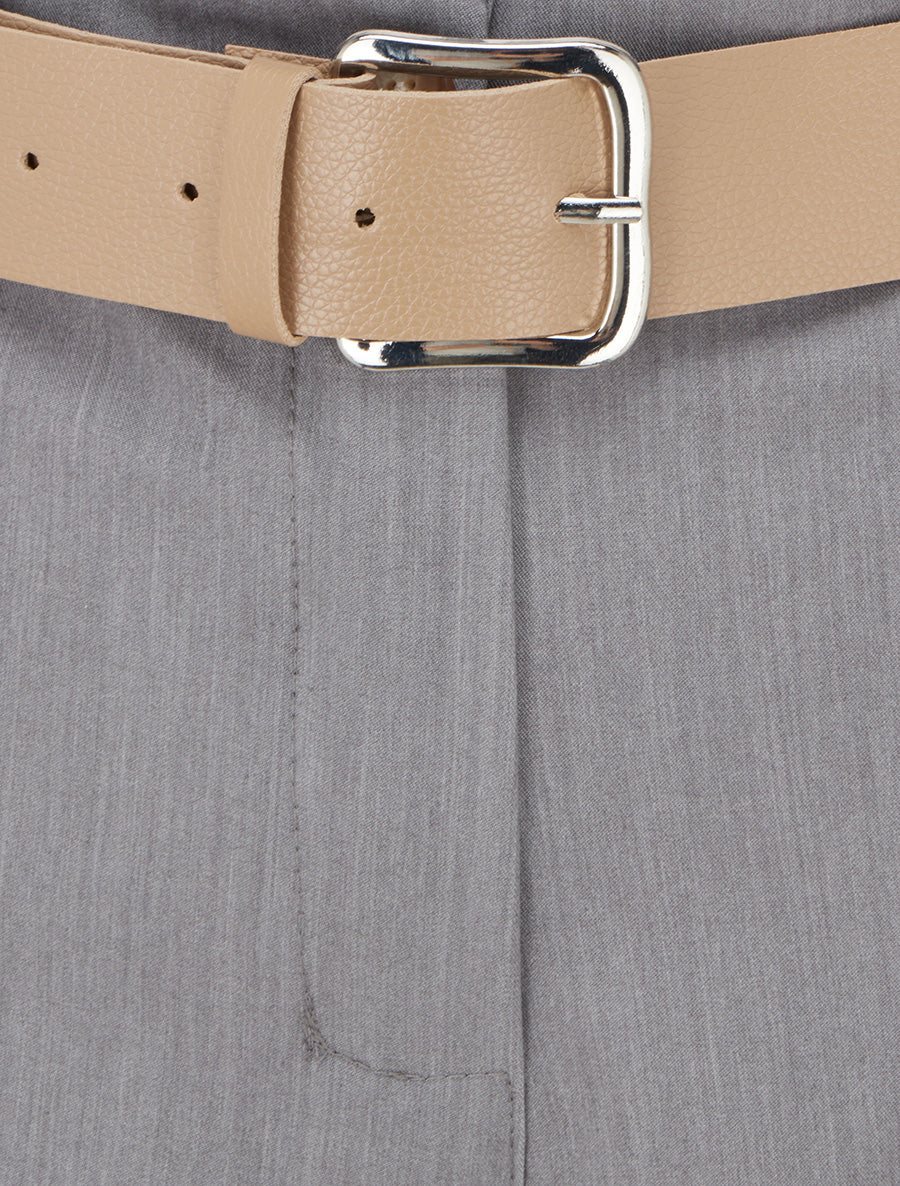 Short uni à ourlet et ceinturé - Gris - 3