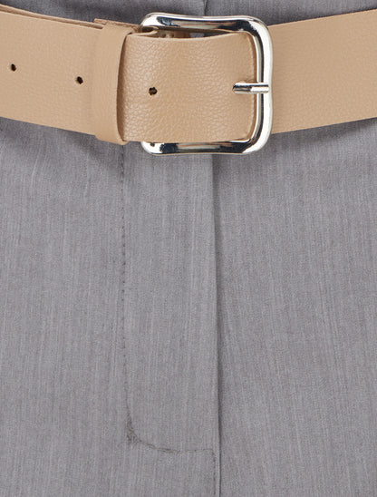 Short uni à ourlet et ceinturé - Gris - 3