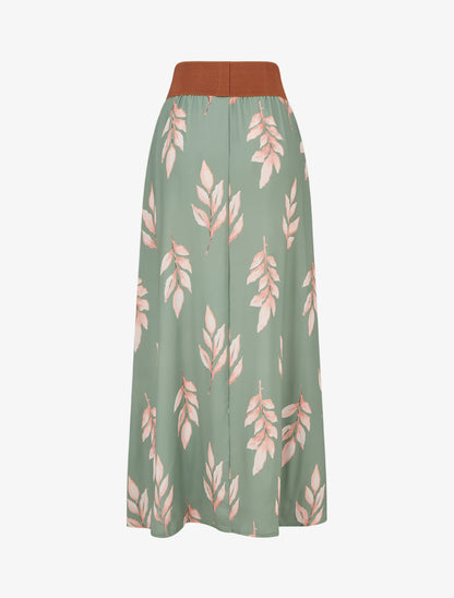 Jupe longue imprimé feuilles - Kaki - 2