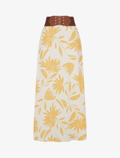 Jupe longue imprimé floral à taille fantaisie - Jaune - 1
