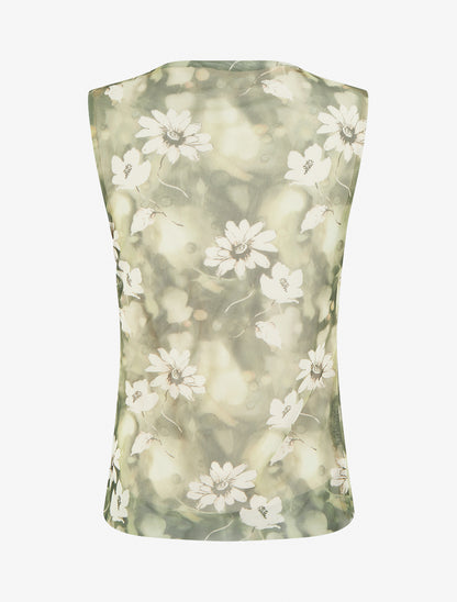 Top sans manches en tulle à fleurs - Kaki - 2