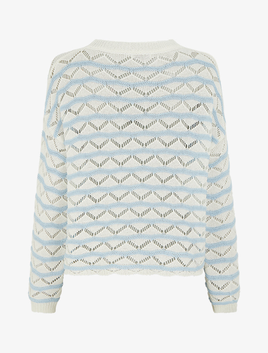 Pull ajouré à rayures fantaisies - Bleu ciel - 2